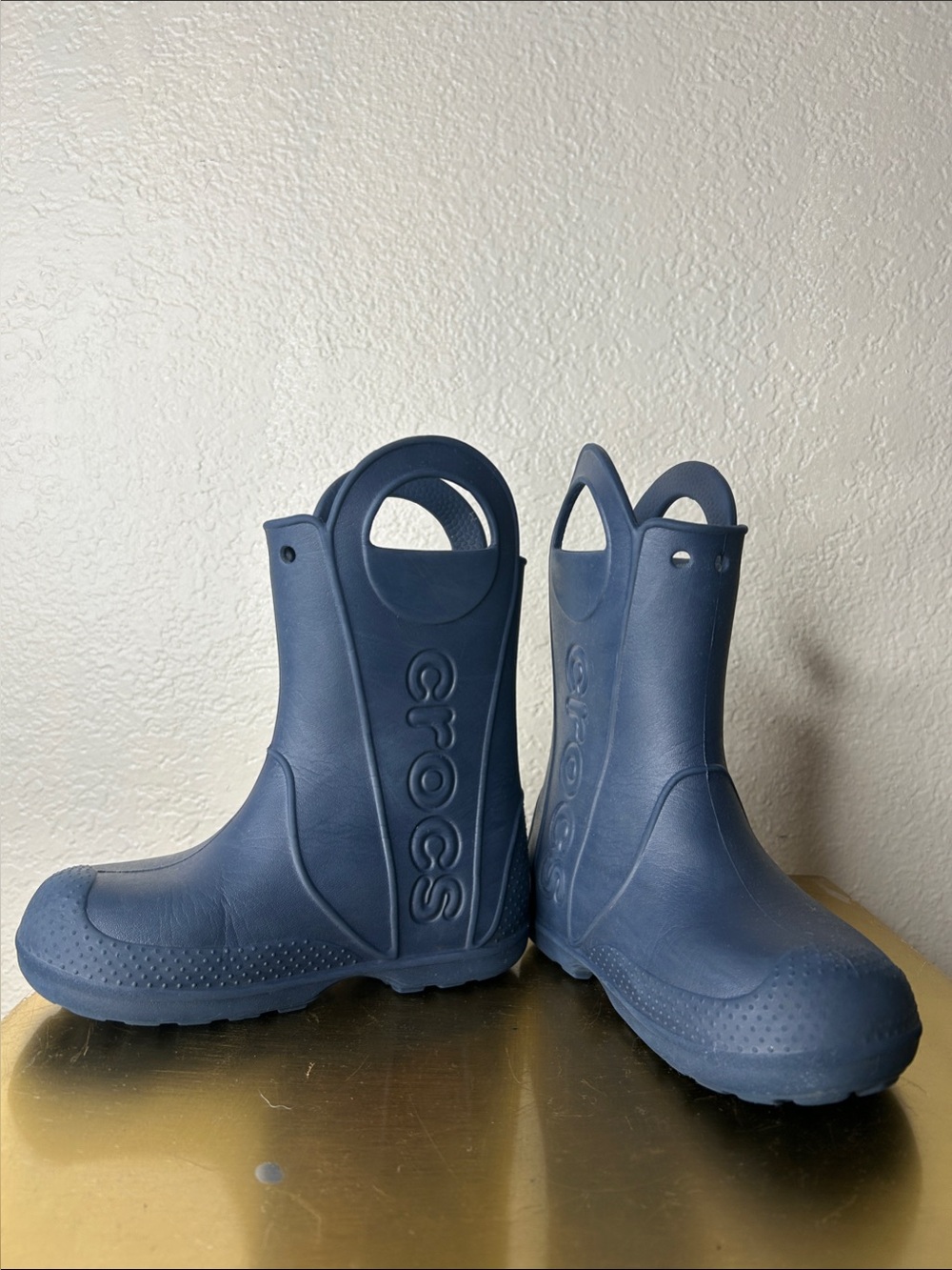 CROCS Kids Navy Blue Waterproof Rain Boots with Pull-Loop Handles